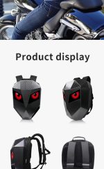 Rucsac Model IRON MAN pentru motociclete cu LED-uri, spatiu depozitare casca, protectie hardshell, ergonomic, port USB, laptop, impermeabil, Negru - imagine 8