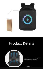 Rucsac Model T3 pentru motociclete cu LED-uri, spatiu depozitare casca, protectie hardshell, ergonomic, port USB, laptop, impermeabil, Negru - imagine 3